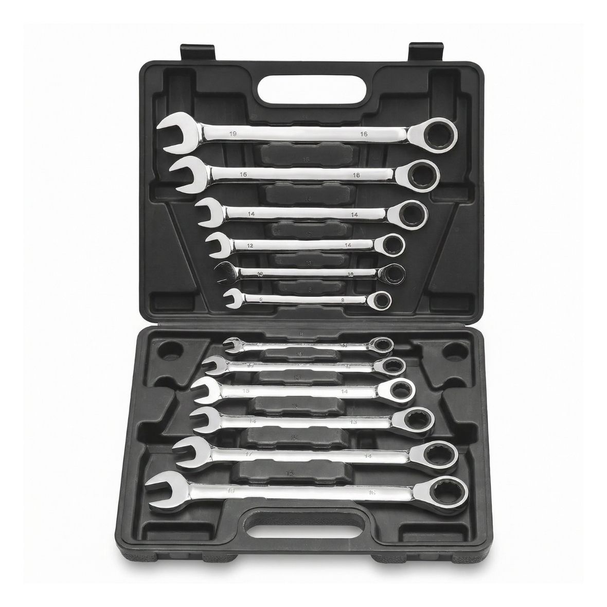 LLAVES COMBINADAS DE TRINQUETE DE 72 DIENTES DE 8-19MM JUEGO 12 PIEZAS
